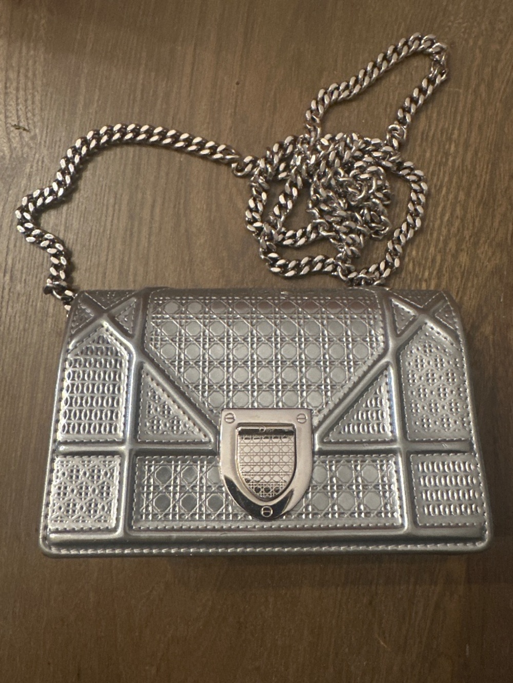 Christian Dior small diorama silver metallic shoulder bag
